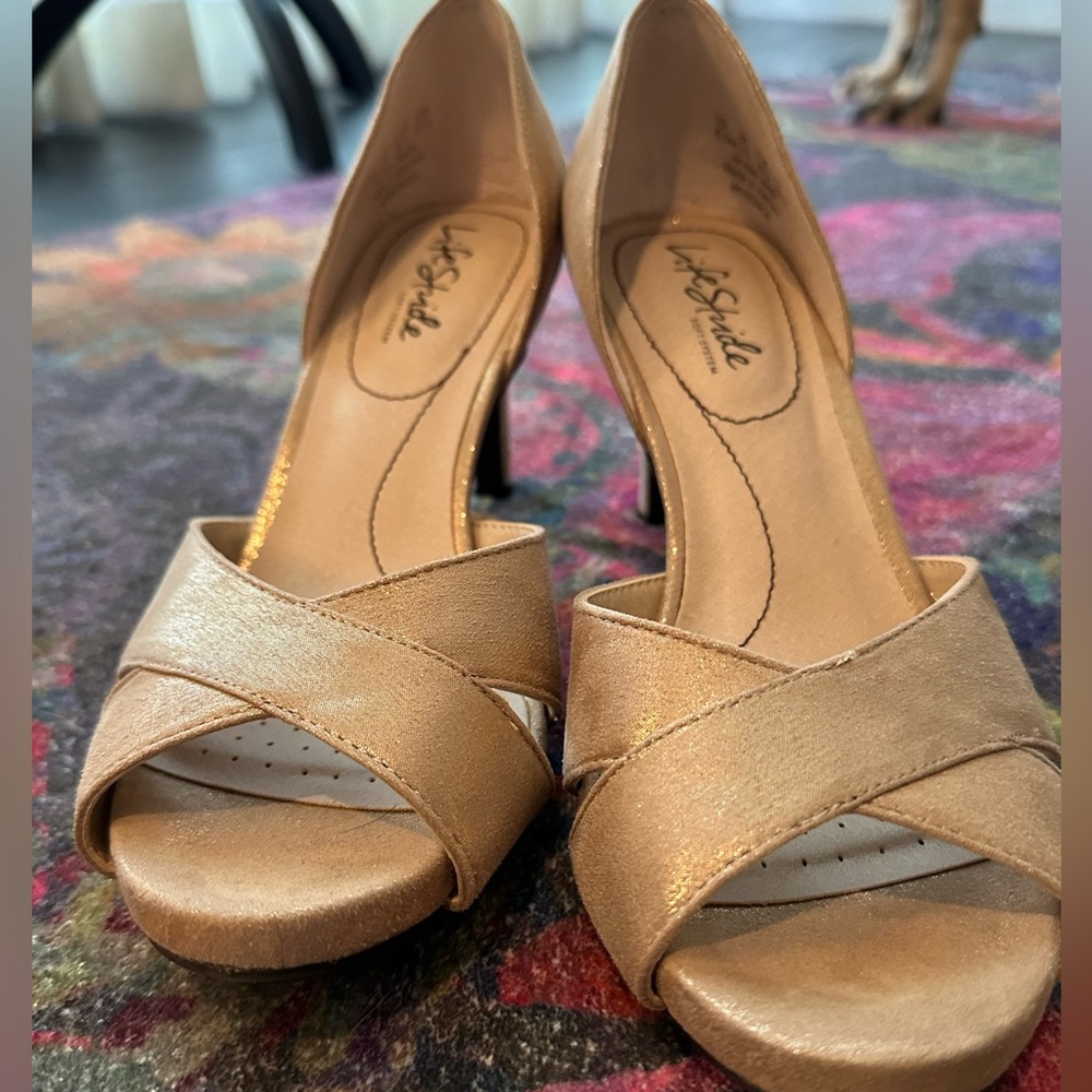 Glamorous Gold Open Toe Heels